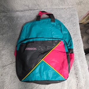 Jordache Nylon Backpack Teal Pink Black Colorblock Retro 80s Vintage Excellent